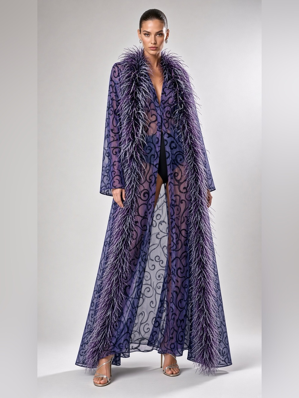Victoria's Secret Purple Sheer Ostrich Feather-Trim Robe